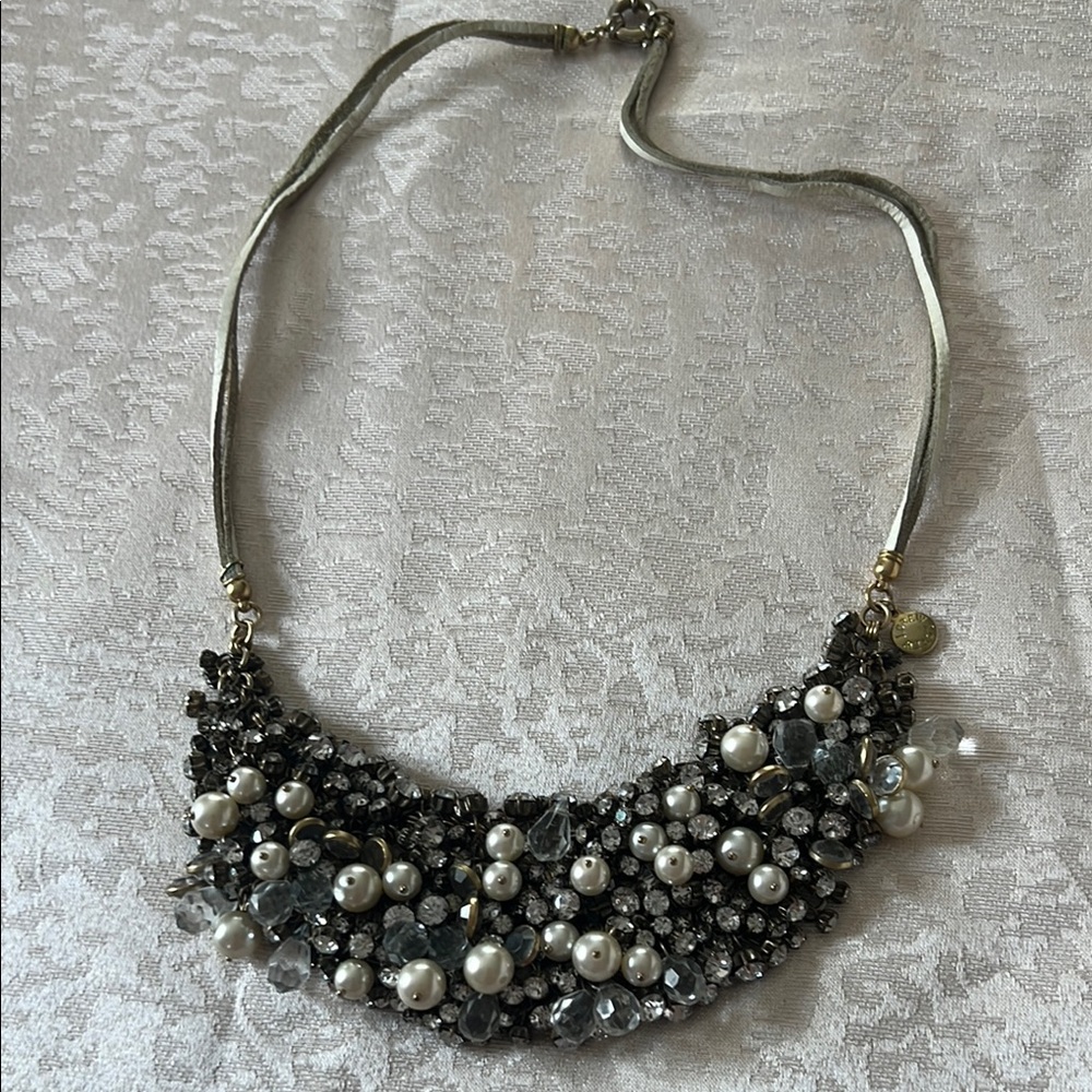J. Crew Silver White Cluster Necklace Elegant Bib Design